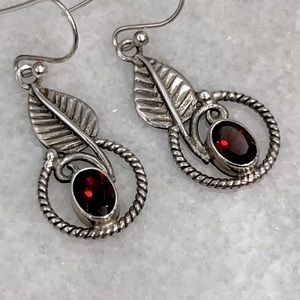 Mozambique Garnet Sterling Silver Dangle Leaf Earrings